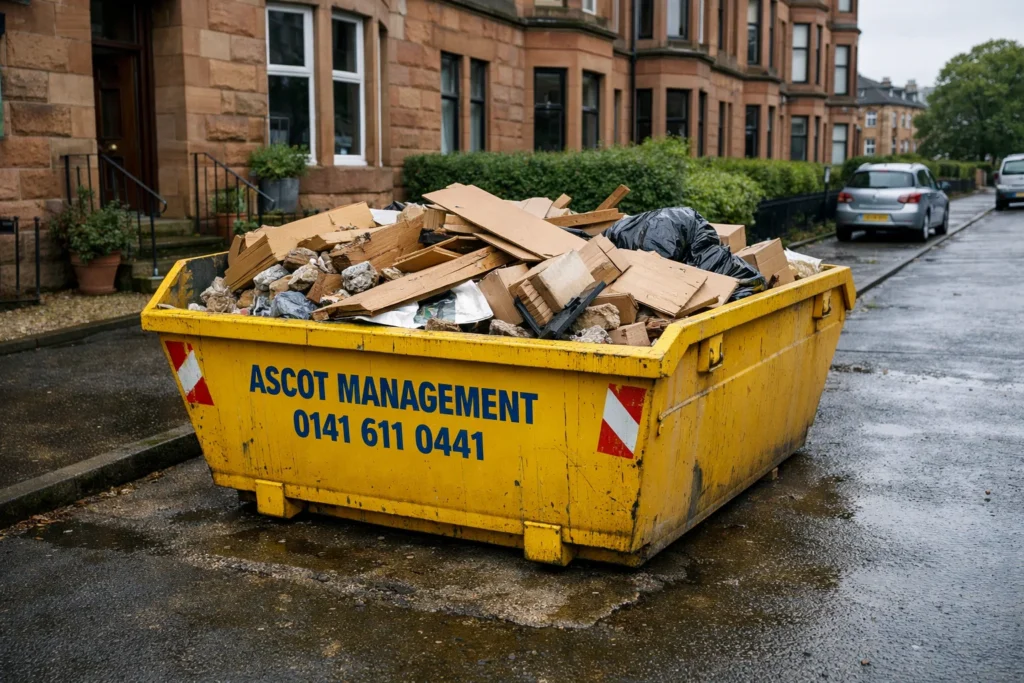 Skip full of waste on a residential street