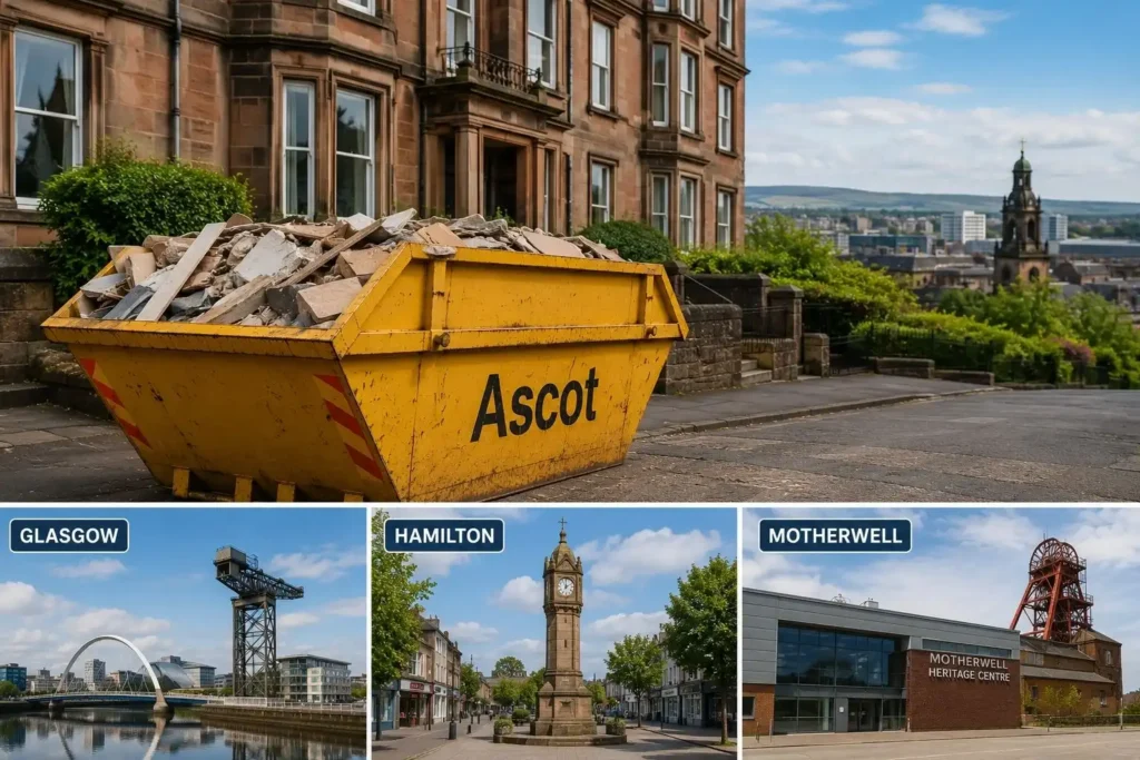 Ascot skip hire serving Glasgow, Hamilton and Motherwell locations.