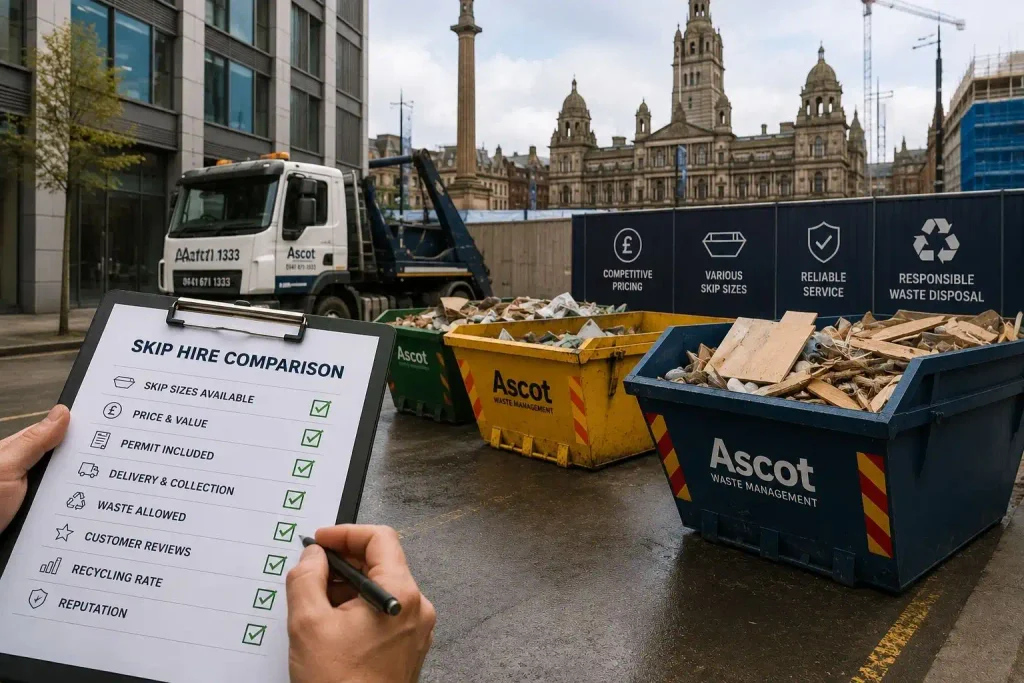 Glasgow skip hire comparison checklist with Ascot skips at a retail fit-out site